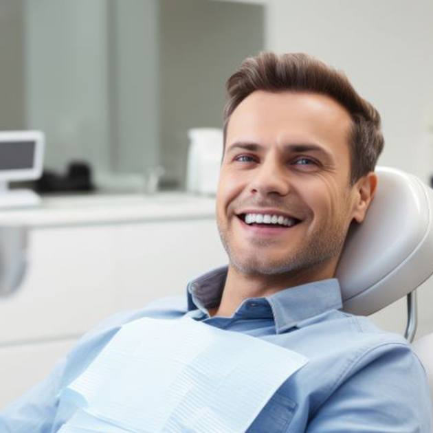 Handsome male dental patient in treatment chair