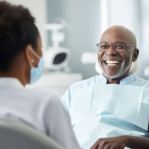 Happy, smiling dental patient with mature features