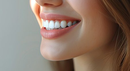 Close-up of woman’s smile with straight teeth