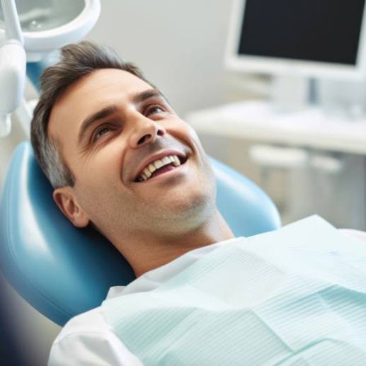 Happy dental patient reclining in treatment chair